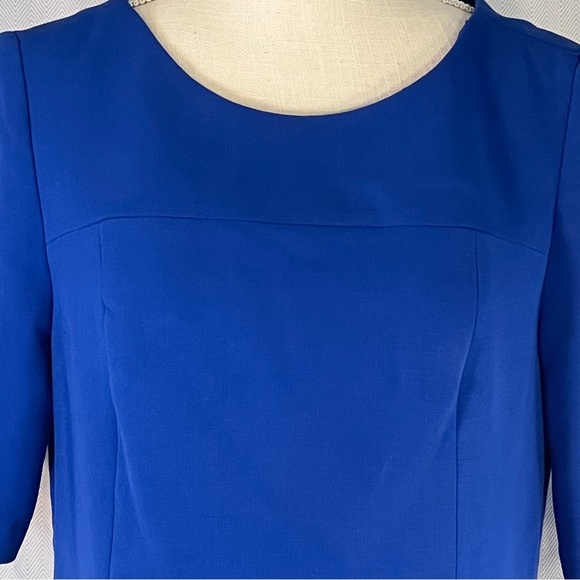 The Limited Royal Blue Short Sleeve Crew Neck Lined Knee  Length Sheath Dress 4 - Picture 3 of 11